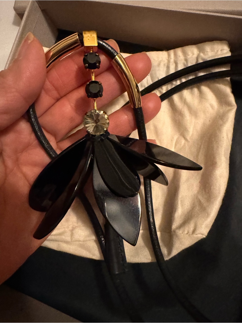 Marni Black Floral Pendant Necklace with Gold-Tone Accents